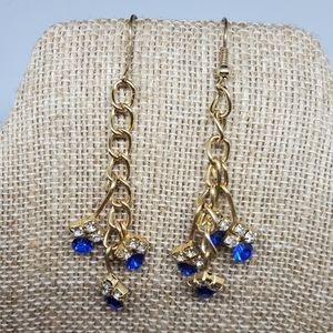 Blue Rhinestone crystal chain dangle earrings